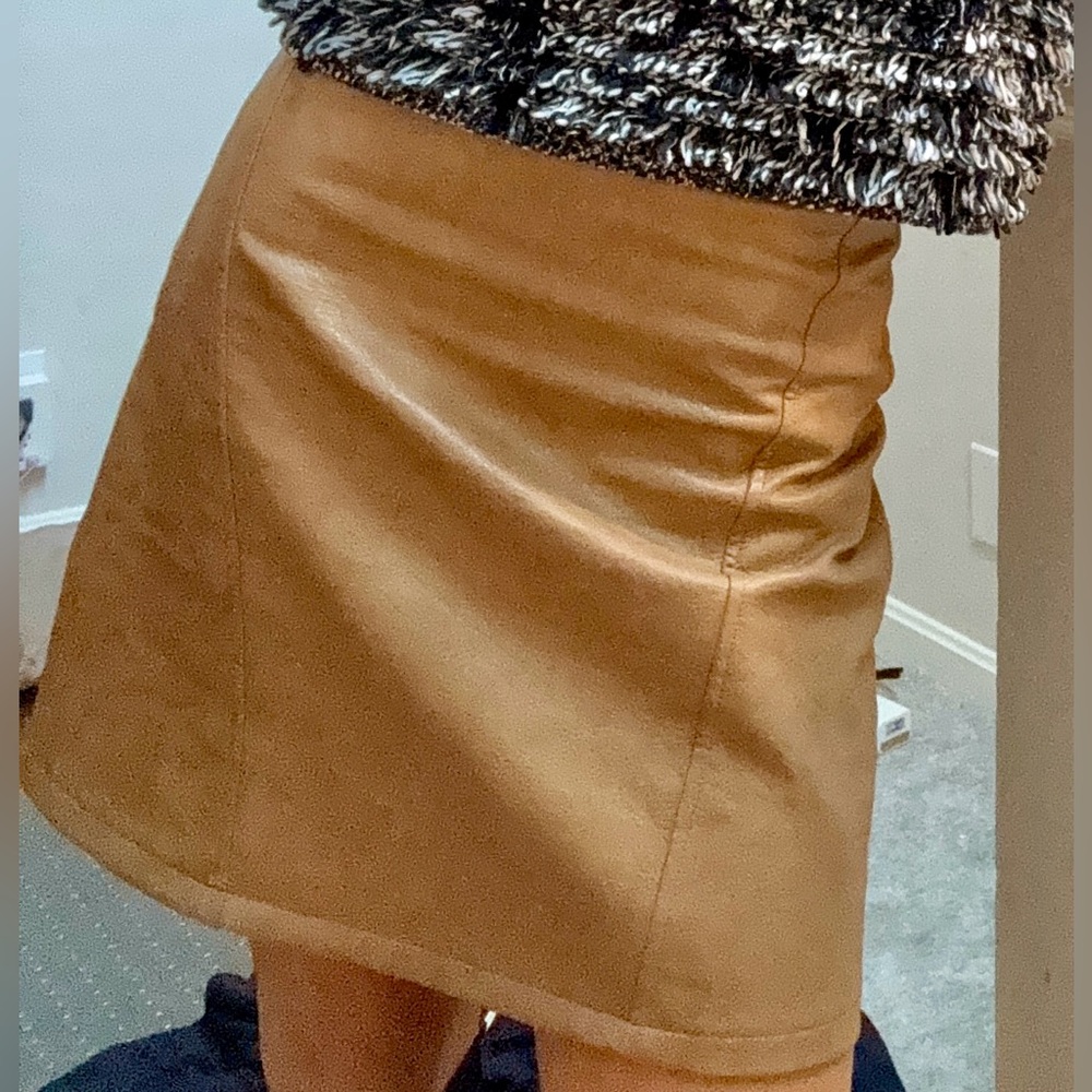Zara Tan A-Line Leatherette Brown Fall Skirt